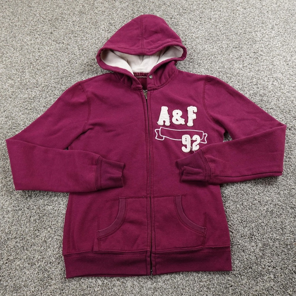 VTG Abercrombie Fitch Hoodie Womens L Purple Thermal Hood Full Zip Jacket Y2K